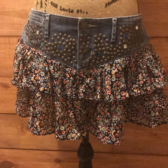 Express Dresses & Skirts - Express double ruffle studded denim skirt Size 8